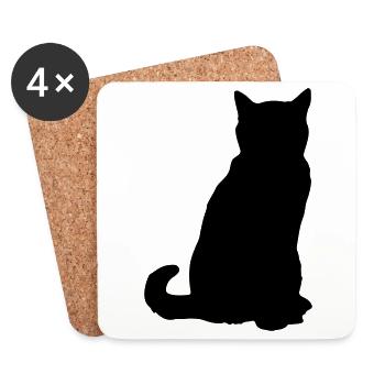 simple cat silhouette! Black cat silhouette! - Coasters (set of 4) - white - Front