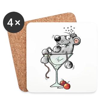Beschwipste Cocktail Maus - Mäuse - Untersetzer (4er-Set) - Weiß - Vorne
