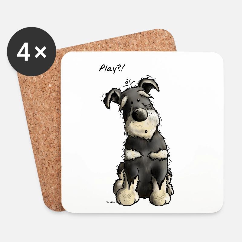 Schnauzer Play - Zwergschnauzer - Tier - Tiere - Untersetzer (4er-Set) - Weiß