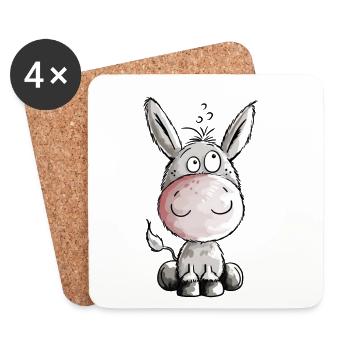 Kleiner Esel - Eselchen - Comic - Tiere - Untersetzer (4er-Set) - Weiß - Vorne