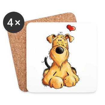 Airedale Terrier Love - Hund - Geschenk - Comic - Untersetzer (4er-Set) - Weiß - Vorne