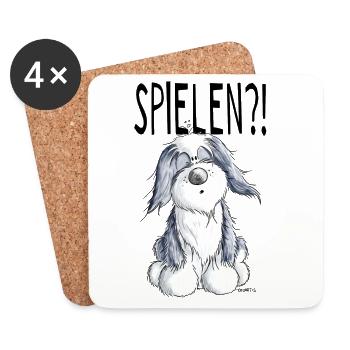 Verspielter Bearded Collie - Hund - Geschenk - Untersetzer (4er-Set) - Weiß - Vorne