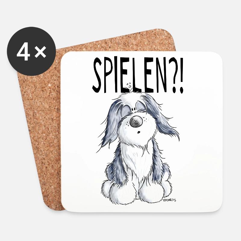 Verspielter Bearded Collie - Hund - Geschenk - Untersetzer (4er-Set) - Weiß