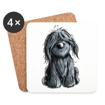 Knuffiger schwarzer Briard - Hund - Geschenk - Untersetzer (4er-Set) - Weiß - Vorne
