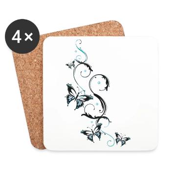 Floral tendril with many butterflies. - Coasters (set of 4) - white - Front
