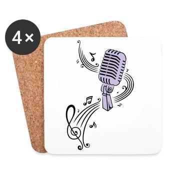 Musique, clef avec microphone rétro - Dessous de verre (lot de 4) - blanc - Devant