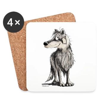 Lustiger Wolf I Comic Hund I Wölfe - Untersetzer (4er-Set) - Weiß - Vorne