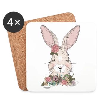 dreaming rabbit with floral ornament - Coasters (set of 4) - white - Front
