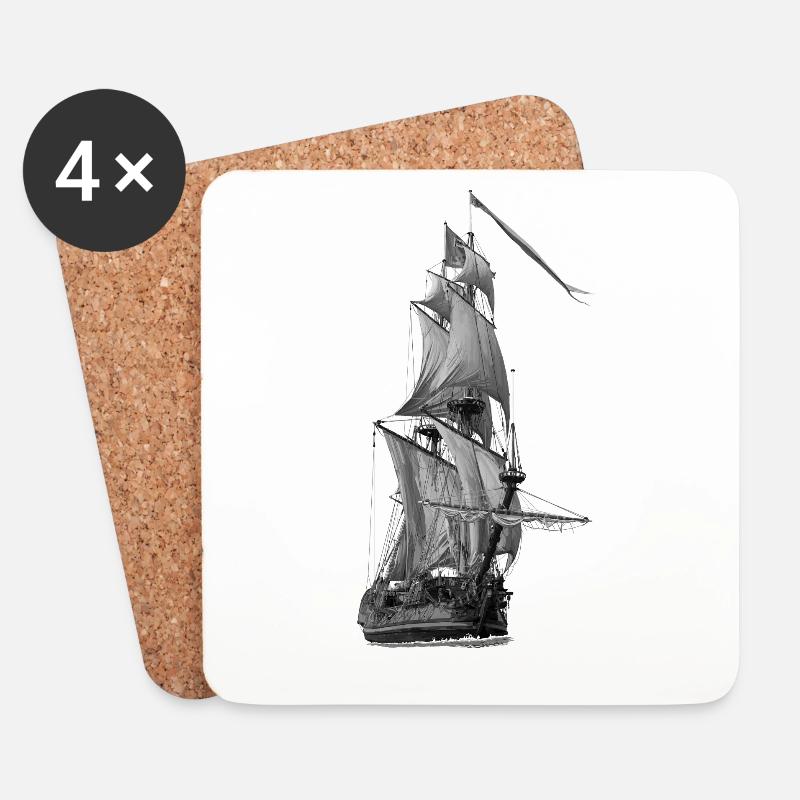 Segelschiff - Untersetzer (4er-Set) - Weiß