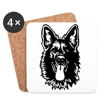 Tête de berger allemand - Dessous de verre (lot de 4) - blanc - Devant