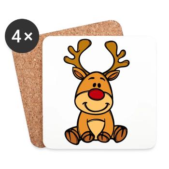 Rudolf Christmas Reindeer - Coasters (set of 4) - white - Front