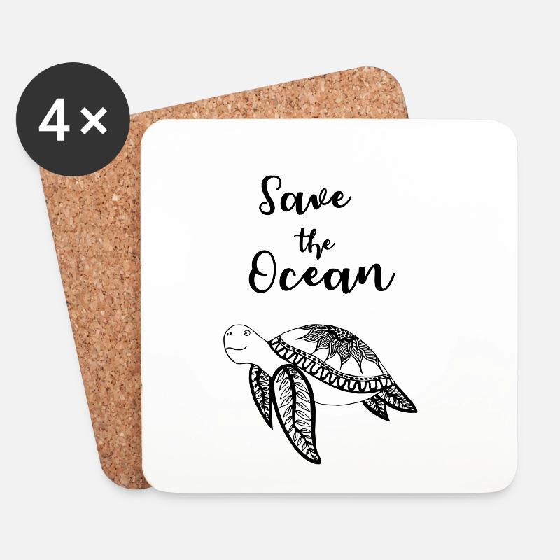 Save the Ocean Slogan mit Schildkröte - Untersetzer (4er-Set) - Weiß