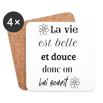 La vie est belle donc on lui sourit - Dessous de verre (lot de 4) - blanc - Devant