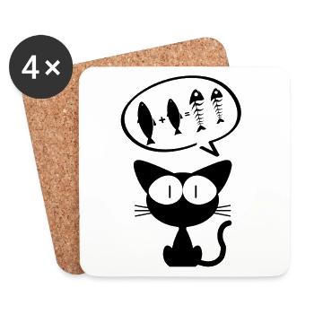 Katze, Comedy-Katze, Katzenbesitzer - Untersetzer (4er-Set) - Weiß - Vorne
