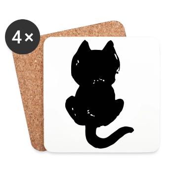 Katze coole Silhouette von hinten - Untersetzer (4er-Set) - Weiß - Vorne