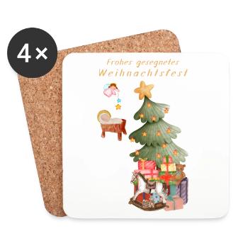 Frohes gesegnetes Weihnachtsfest beige Christbaum - Untersetzer (4er-Set) - Weiß - Vorne