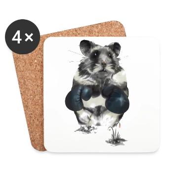 Fighting spirit hamster in the boxing ring - Coasters (set of 4) - white - Front