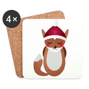 renard mignon avec chapeau de Noël du Père Noël - Dessous de verre (lot de 4) - blanc - Devant