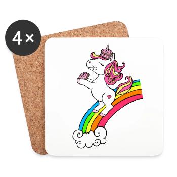 Licorne avec beignets et arc-en-ciel - Dessous de verre (lot de 4) - blanc - Devant