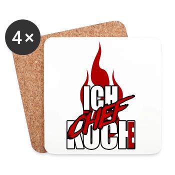 ICH CHEF - ich koche - Chefkoch - rote Flamme - Untersetzer (4er-Set) - Weiß - Vorne