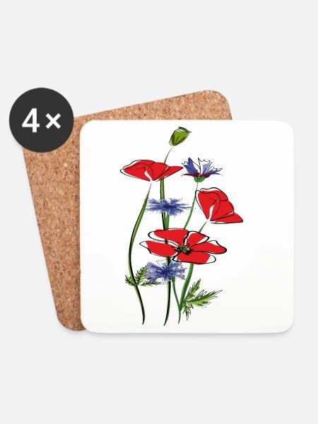 Mohnblumen und Kornblumen im Sommer - Untersetzer (4er-Set) - Weiß