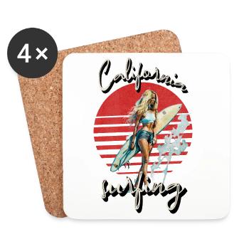 California Surfing Retro Sunset Surfer Girl - Coasters (set of 4) - white - Front