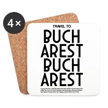 Travel to Bucharest Typo - Untersetzer (4er-Set) - Weiß - Vorne