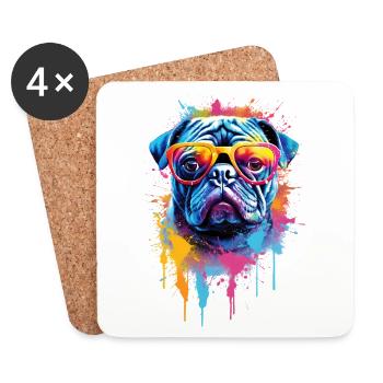 Conception colorée de chien carlin - Dessous de verre (lot de 4) - blanc - Devant