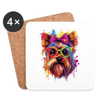 Niedliches Yorkshire-Terrier-Mädchen-Hundedesign - Untersetzer (4er-Set) - Weiß - Vorne