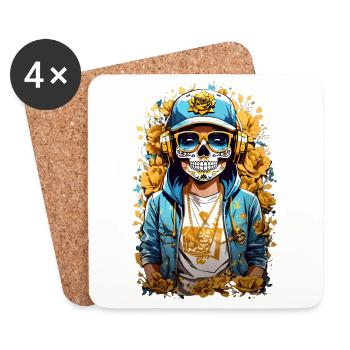Crâne de sucre doré - Dessous de verre (lot de 4) - blanc - Devant