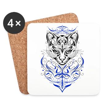 Katze Tattoo Tribal Cat - Coasters (set of 4) - white - Front