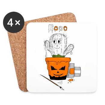 Cactus d’Halloween - Dessous de verre (lot de 4) - blanc - Devant