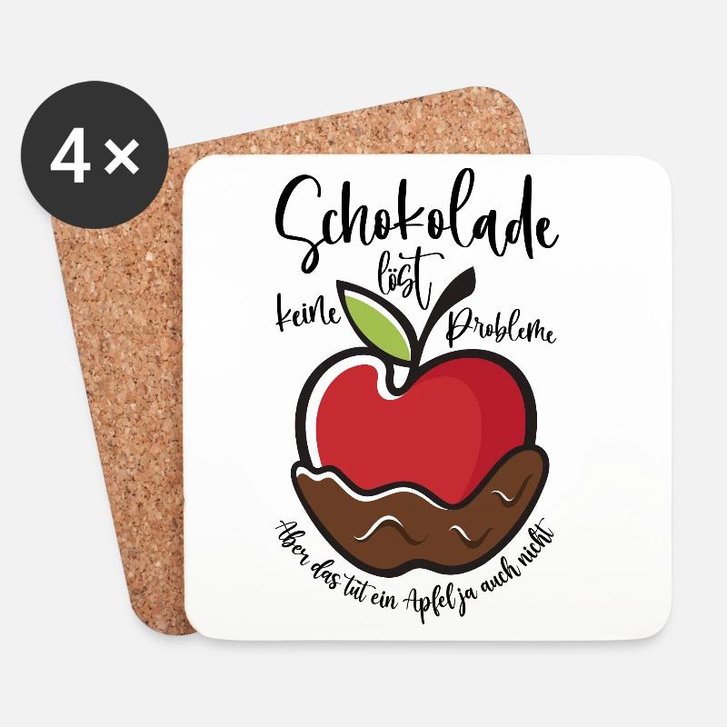 Schoko-Dip Apfel Schokolade löst keine Probleme  - Untersetzer (4er-Set) - Weiß
