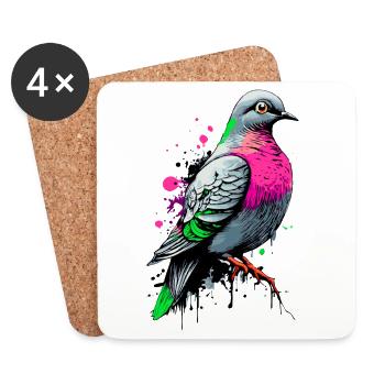 City Pigeon Colorful - Doves - I Love Pigeons - Coasters (set of 4) - white - Front