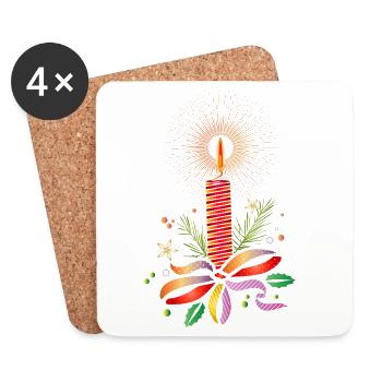 Bougie de Noël rouge vif pour Noël - Dessous de verre (lot de 4) - blanc - Devant