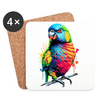 Loriquet toutes les couleurs Loriquet - Perroquet loriquet arc-en-ciel - Dessous de verre (lot de 4) - blanc - Devant