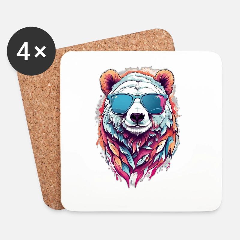 Panda-Sonnenbrille in Neonfarben - Untersetzer (4er-Set) - Weiß