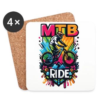 Vibrant Balade en VTT Illustration - Dessous de verre (lot de 4) - blanc - Devant