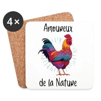 Amoureux de la Nature - Poule - Coq - Dessous de verre (lot de 4) - blanc - Devant