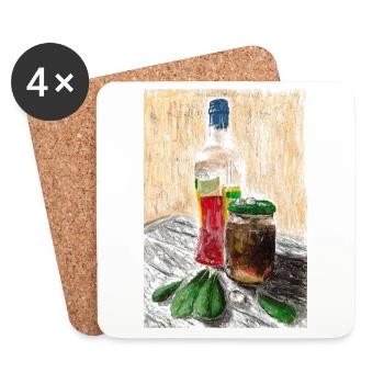 Alkohol und ein Glas Oliven - Untersetzer (4er-Set) - Weiß - Vorne