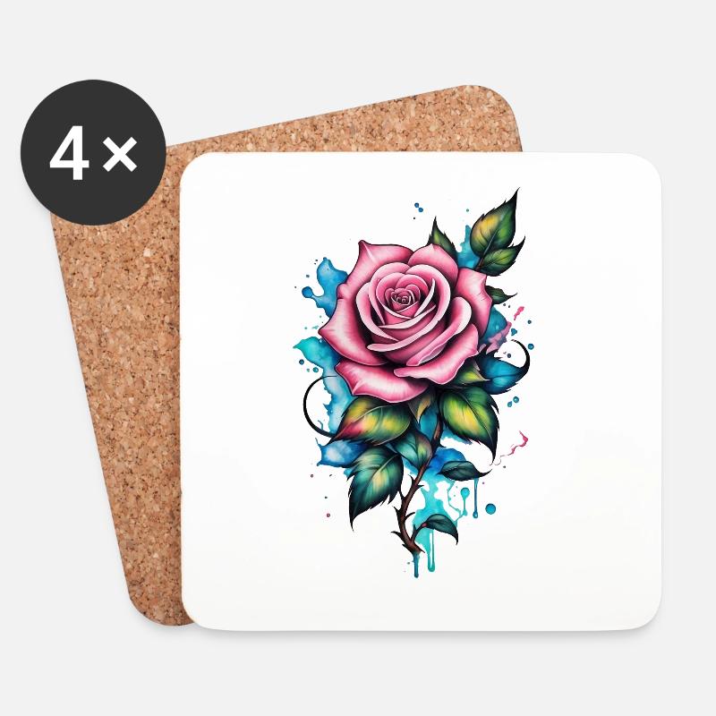 Tattoo Rose - Untersetzer (4er-Set) - Weiß