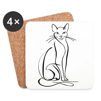 Cat Line Art - Coasters (set of 4) - white - Front