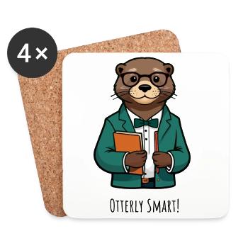Otter Professor : Blazer turquoise et livres - Dessous de verre (lot de 4) - blanc - Devant