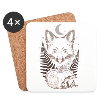 Fuchs mit Farn und Kürbis im Herbstwald - Untersetzer (4er-Set) - Weiß - Vorne