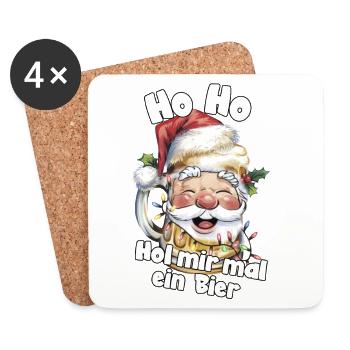 Ho Ho Hol mir mal ein Weihnachtsbier Santa Claus - Untersetzer (4er-Set) - Weiß - Vorne