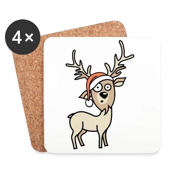 Icône de dessin animé de bande dessinée de Noël de renne drôle - Dessous de verre (lot de 4) - blanc - Devant