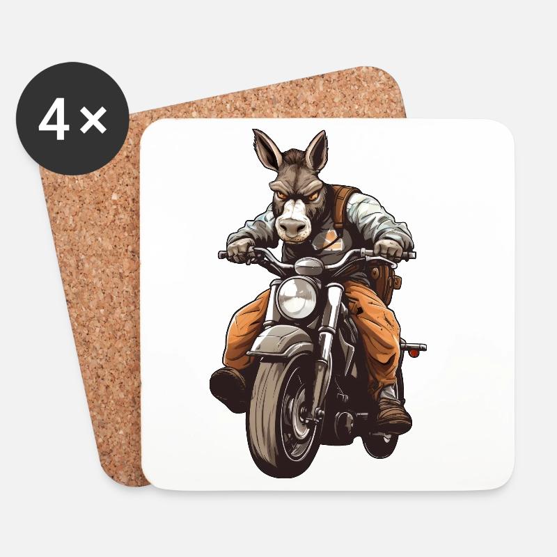 Esel Motorradfahrer / Motorrad Esel - Untersetzer (4er-Set) - Weiß