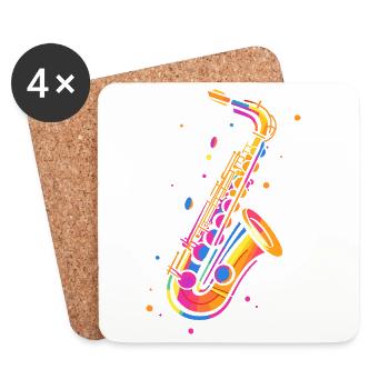 Saxophone rétro - Dessous de verre (lot de 4) - blanc - Devant
