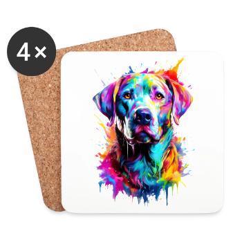 Chien Labrador peint - Dessous de verre (lot de 4) - blanc - Devant