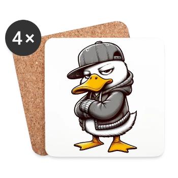 HipHop-Ente - Untersetzer (4er-Set) - Weiß - Vorne
